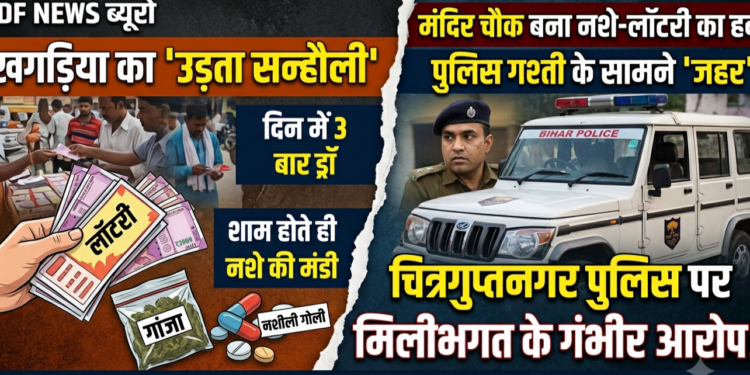 नशे-लॉटरी का हब बने खगड़िया के सन्हौली मंदिर चौक सहित आस पुलिस गश्ती के सामने बिक रहा ‘जहर’,दिन में 3 बार लॉटरी ड्रॉ,शाम ढ़लते ही सज जाता है गांजा-गोली का बाजार,चित्रगुप्तनगर थाने पर मिलीभगत के गंभीर आरोप